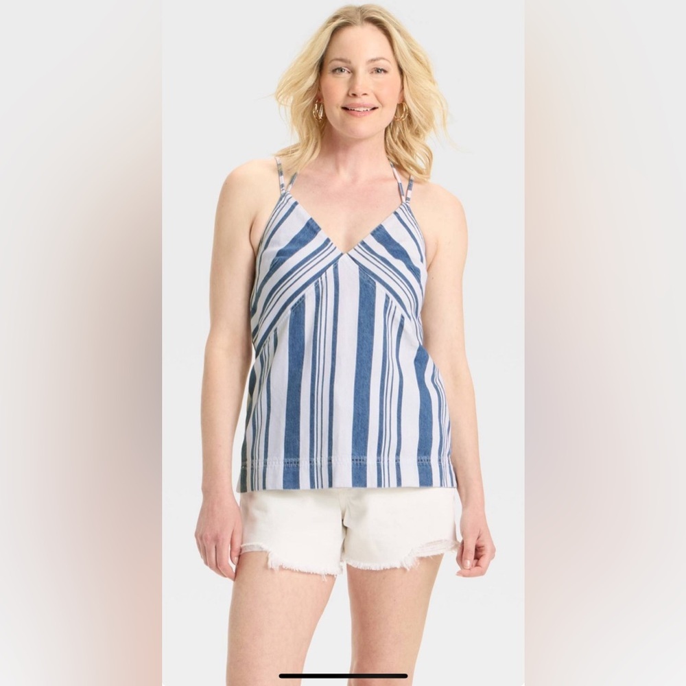 universal thread Halter 
medium Blue & White Striped
Cotton Denim Sleeveless Top